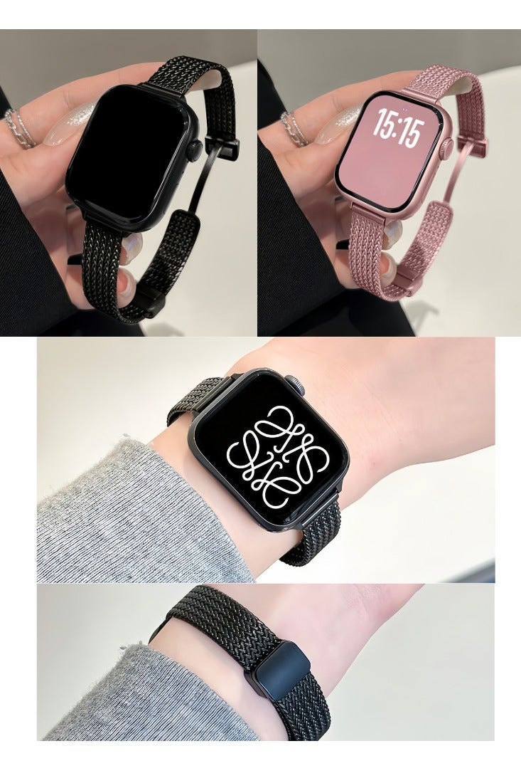 BESTPEAK 2 Pack Magnetic Metal Bands Compatible with Apple Watch Band 38mm 40mm 41mm , Adjustable Magnetic Metal Strap Thin Waterproof Wristbands Compatible with iWatch Apple Watch Series11 10 8 7 6 5 4 3 2 1（41/40/38/42mm（Series 11/10）2pcs-Black + Rose Pink - Image 1